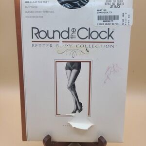 Round the Clock 1991 Jet Black Pantyhose Size D NOS Style 137 Lycra